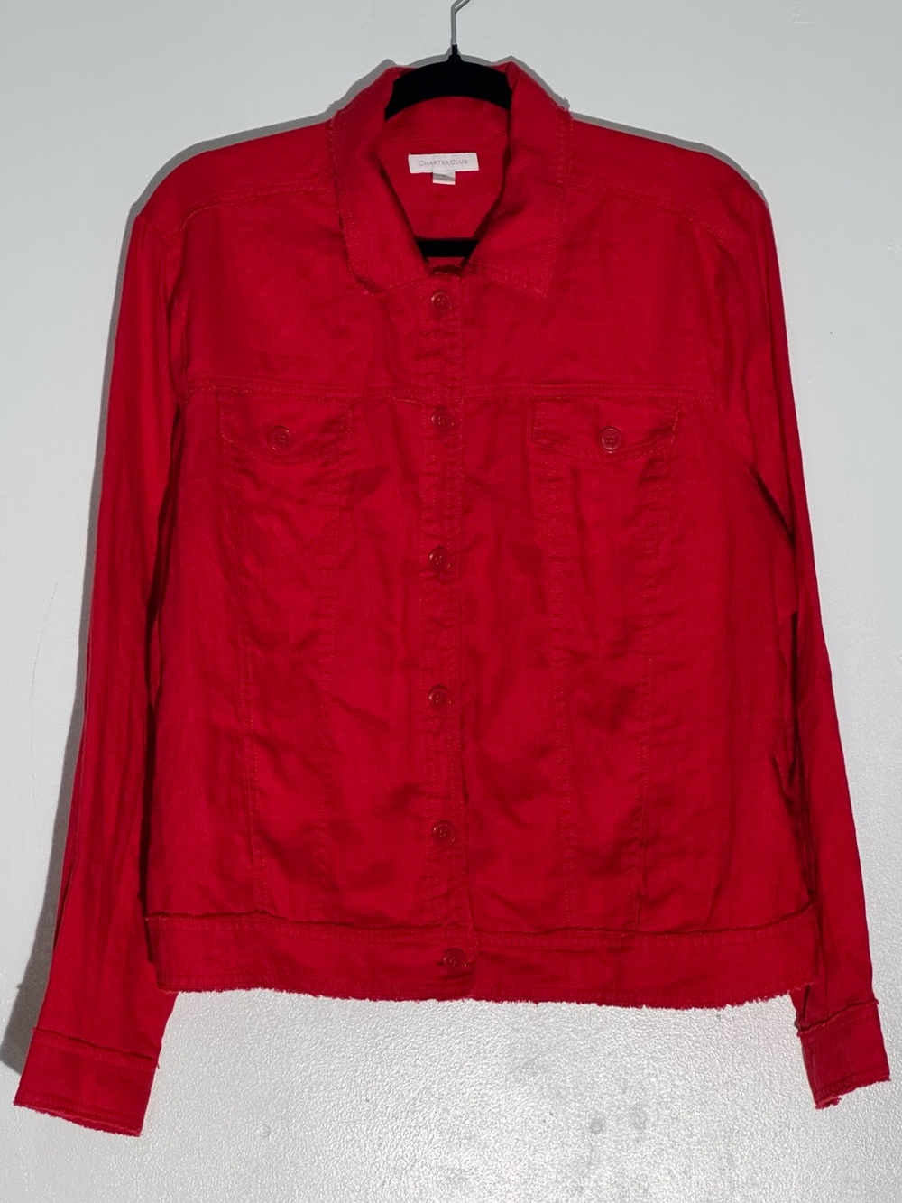Charter Club XL 100% Linen Jacket Red Raw Hem